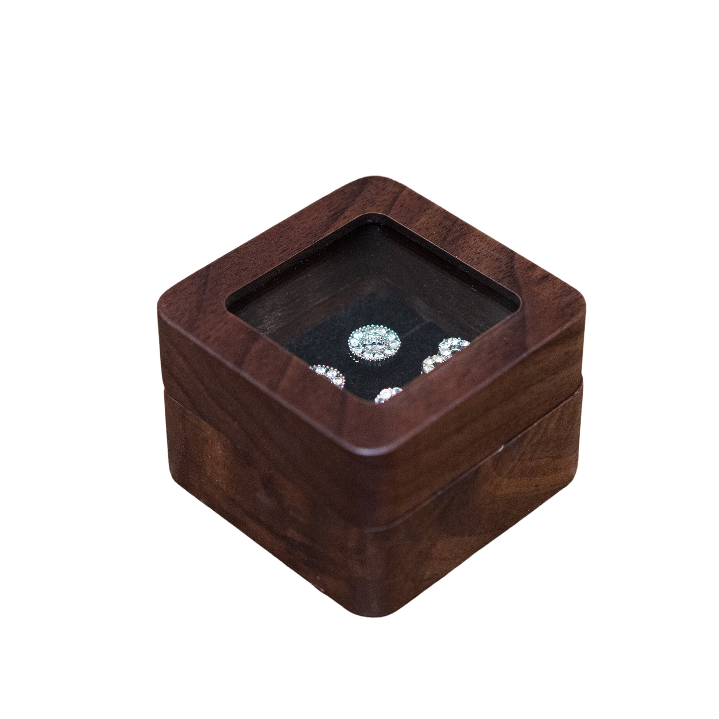 Wooden Square Ring Box (Glass Top)
