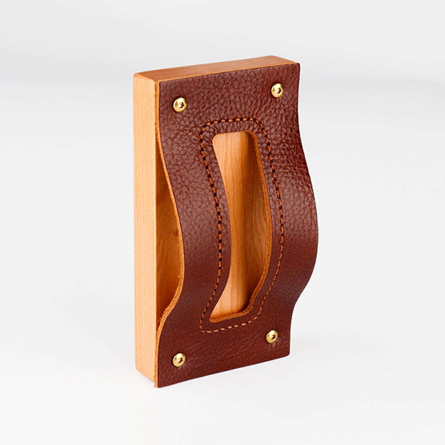 Personalized Cherry Wood Namecard Holder with Genuine Leather Top