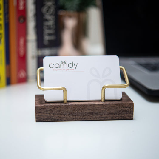 Table Top Wooden Card Holder with Brass