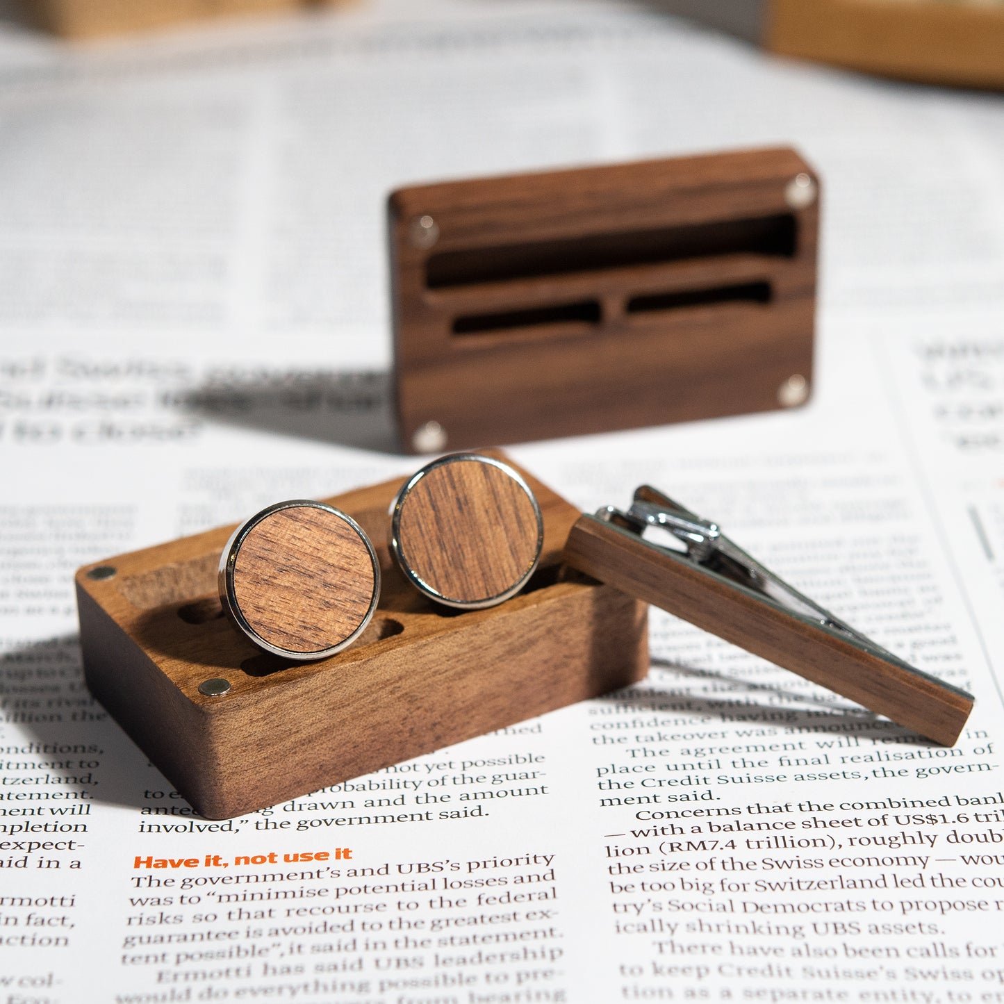 Personalised Wooden Men's Cufflink + Tie Clip