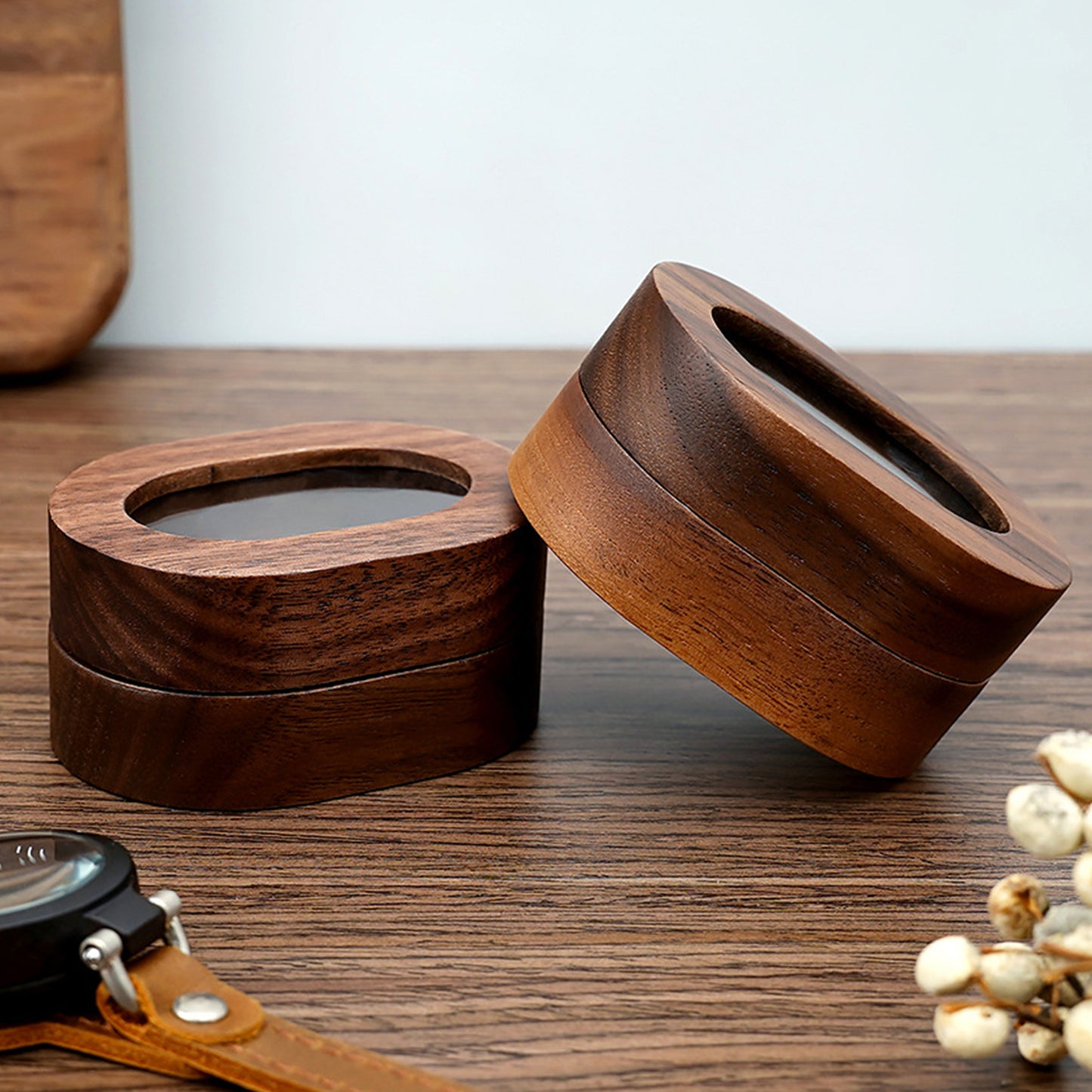 Wooden Oval Ring Box (Glass Top)