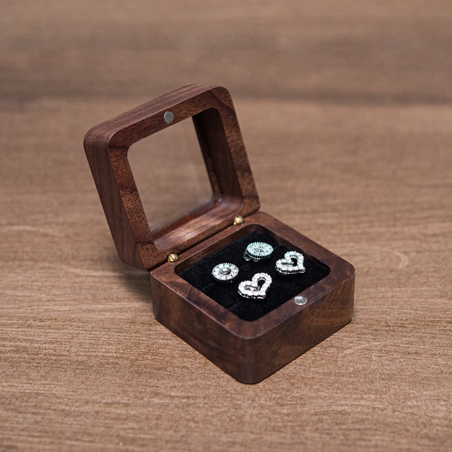 Wooden Square Ring Box (Glass Top)
